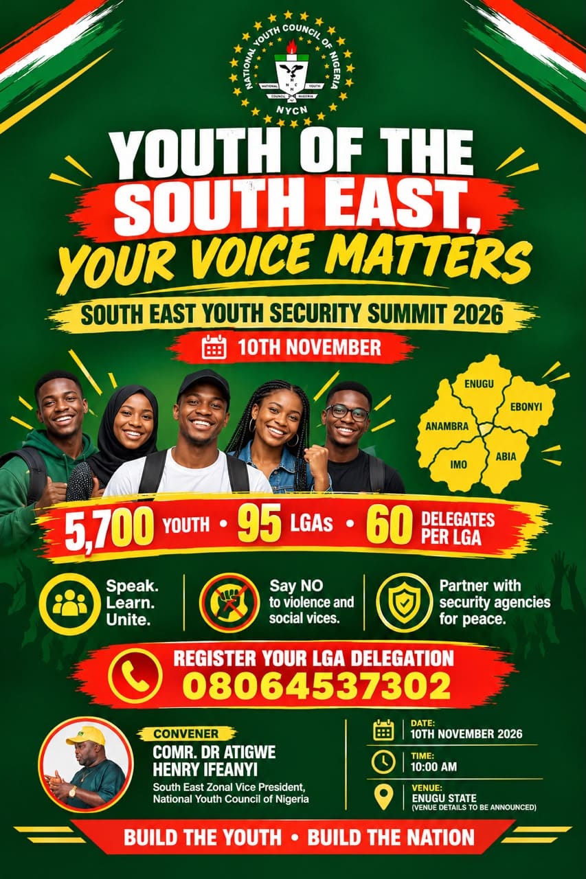 Flyer: Youth of the South East, your voice matters. 60 delegates per LGA. Register your LGA delegation.